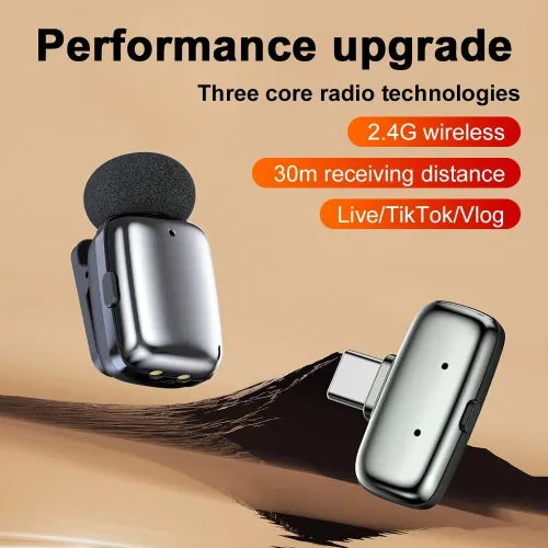 H68Mini 2.4G Wireless Lavalier Microphone 360 Omnidirectional Sound Pickup DSP Noise Cancelling for iPhone Series Android Type-C Smartphones Live Recording Interview Vlogging Plug and Play