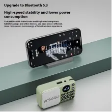 SANSUI U1 FM Radio Portable bluetooth Speaker Built-in Dual Magnetic Speakers Support TF Card U Disk 3.5mm AUX Playback Rechargeable Digital MP3 Player with Lanyard