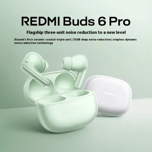 Xiaomi Redmi Buds 6 Pro TWS bluetooth Earbuds Wireless ANC Earphone 55dB Depth Noise Cancelling 3-Mic AI Call Noise Reduction Three Moving Coil 360 Surround Sound HD Audio 36H Playback Low Gaming Latency In-ear Sports Headphones