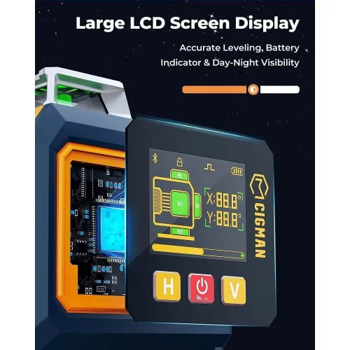 EU US Direct CIGMAN CM-S04 16 Lines Green Beam Laser Level 4x360 Self Leveling LCD Display 30m Range Rechargeable Battery IP54 Outdoor Pulse Mode Tool