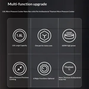 NovuLife 1.8L Mini Electric Rice Cooker for 2~3 People Compact Multi-Function Steamer & Slow Cooker With Nano-Coated Nonstick Pot