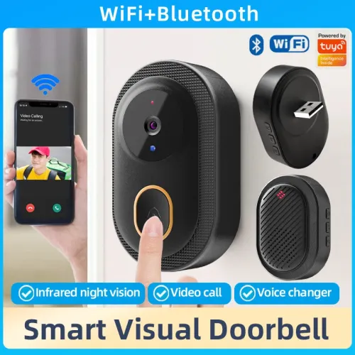 Tuya Smart Video Doorbell Wireless WiFi Two-Way Video Talk Voice Change Intercom Infrared Night Vision IP65 Waterproof 800mAh Battery Smart Life APP Wireless Visual Doorbell