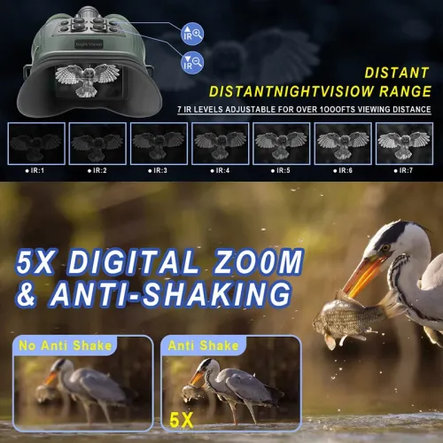 IPRee 4K Night Vision Goggles 48MP High Definition Infrared 8X Digital Zoom 5000mAh Battery Adjustable ILevels for Outdoor Camping Security Bird Watching Observation