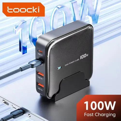 [GaN Tech] Toocki P100BD12C2A0 100W 4-Port USB PD Charger 2USB-C+2USB-A Fast Charging Desktop Charging Station EU Plug US Plug for iPhone 16 15 14 13 Pro for Huawei Mate XT for Xiaomi MIX Fold4 for Samsung Galaxy Z Fold6