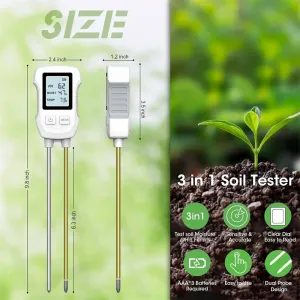 SGS07 3 in 1 Digital LCD Soil Meter Soil PH/Moisture/Temperature Tester with Backlight for House Plants Garden Lawn Farm