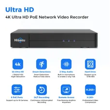 Hiseeu YNVR-P-8 8 Port 4K PoE Network Video Recorder NVR Support 4K 2K 8MP 5MP 3MP 1080P PoE Camera with Motion Alarm 24/7 Recording Smart Playback Free Remote Access Extendable to 16 Channels
