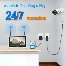 Hiseeu 8WK-12V-4HB315 5MP 8CH Wireless Security Camera System Kit with 12 inch LCD Monitor Smart Home WiFi Color Night Vision Two-Way Audio Work with Alexa EseeCloud APP Surveillance CCTV Systems