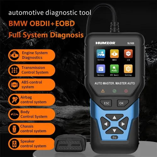 HUMZOR Car OBD2 Diagnostic Tool SL103 Scanner Full System Diagnostics Fault Code Lookup Multilingual Supported Vehicle Data Stream For Volkswagen/BMW/Benz
