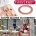 150PCS 15 Sizes Copper Metric Sealing Washers Assortment Set Flat Ring Sump Plug Oil Seal Gasket Sealing Washers Crush Washer Assortment M5/6/7/8/10/10.5/11/12/12.5/14/15/16/16.5/17.5