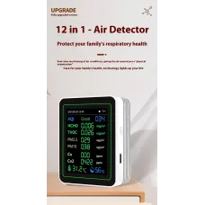 NEW 12 in 1 Air Quality Monitor Formaldehyde Space Contrast Function TVOC CO CO2 PM2.5 PM10 Temperature Humidity LCD Display Rechargeable Precision Sensor Real Time Detection Compact Design ZN-MT14