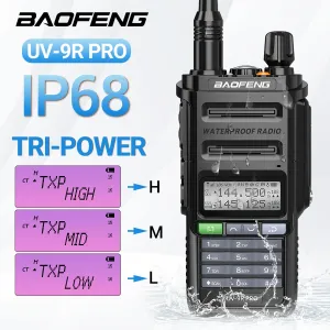 Baofeng UV-9R Pro V2 High Power Long Range Walkie Talkie 128 Channels Tri-Power Multi-band Wireless Copy Frequency IP68 Waterproof Type-C Rechargeable Ham Two Way Radio with Flashlight