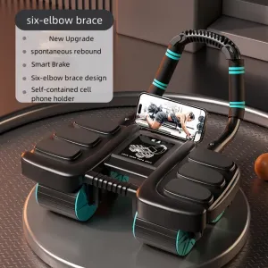 Bominfit 4 Wheel 6 Elbow Support Smart Brakes Abdominal Exerciser with Phone Holder Auto Silent Rebound Home Gym Fitness Equipment for Exercise Abs