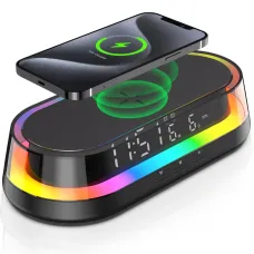 3 in 1 LED Symphony Night Lights Digital Clock Display 15W Wireless Charging Mobile Phone Holder Adjustable Brightness Bedroom Night Light