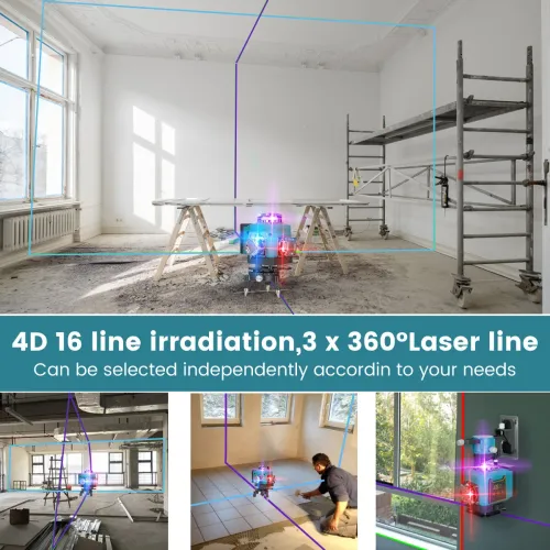 MUSTOOL 4D 16 Line Laser Level 4-color Laser Instrument With Magnet Wall Level Portable Provincial Support Cross Laser Instrument