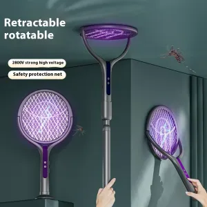 2 In 1 Adjustable Angle Electric Mosquito Swatter Mosquito Swatter Rotatable Foldable Electric Mosquito Swatter Telescopic Electric Mosquito Swatter