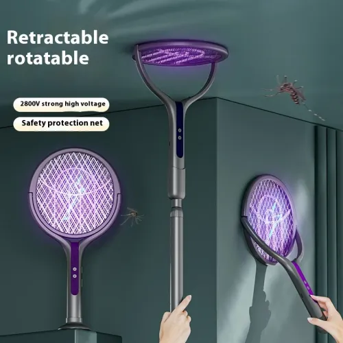 2 In 1 Adjustable Angle Electric Mosquito Swatter Mosquito Swatter Rotatable Foldable Electric Mosquito Swatter Telescopic Electric Mosquito Swatter