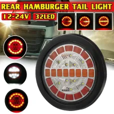 Rear Round Hamburger Led Tail Stop Lights Turn Signal Reverse Slim Lamp 12-24V