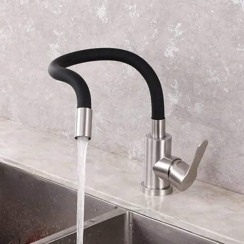 360 Rotatable 304 Stainless Steel Kitchen Silicone Tube Faucet Hot And Cold Brushed Universal Rotatable Vegetable Sink Faucet