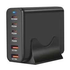 [GaN Tech] 200W 6-Port USB PD Charger 2USB-A+4USB-C Fast Charging Desktop Charging Station EU Plug for iPhone 15 14 13 for Huawei Mate60 Pro for Xiaomi Civi4 Pro for Samsung Galaxy S24