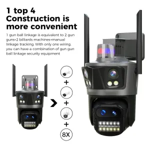 Hiseeu WF114 8MP 4K WiFi IP Camera Outdoor 8x Zoom Four Lens & Three Screen Auto Tracking Home Security CCTV Surveillance camera