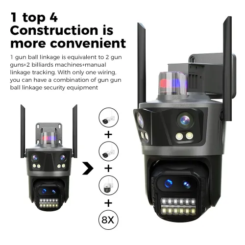 Hiseeu WF114 8MP 4K WiFi IP Camera Outdoor 8x Zoom Four Lens & Three Screen Auto Tracking Home Security CCTV Surveillance camera