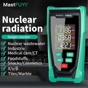 MASTFUYI FY8825 Geiger Counter Nuclear Radiation Detector X// Ray Radioactivity Tester LCD Display Rechargeable Lithium Battery Portable Radiation Meter Safe Threshold Alarm