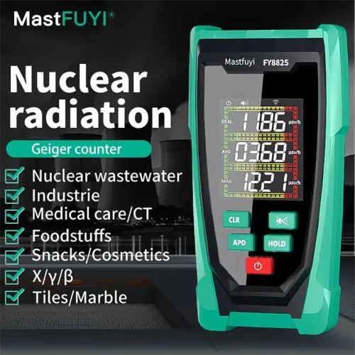 MASTFUYI FY8825 Geiger Counter Nuclear Radiation Detector X// Ray Radioactivity Tester LCD Display Rechargeable Lithium Battery Portable Radiation Meter Safe Threshold Alarm