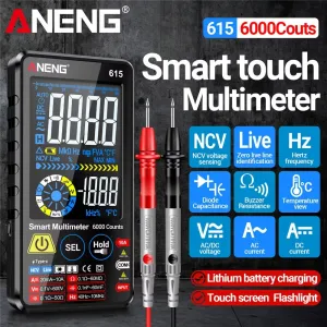 Aneng 615 Smart Multimeter 6000 Counts AC DC Voltage Current Tester Temperature View Lithium Battery Rechargeable Touchscreen High Precision Portable Electrical Measuring Device