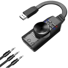 PLEXTONE GS3 USB 7.1CH Computer Game Sound Card with Volume Knob External Gaming Audio Card 3.5mm USB Adapter Plug and Play for PC Laptop PUBG