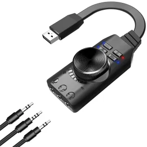 PLEXTONE GS3 USB 7.1CH Computer Game Sound Card with Volume Knob External Gaming Audio Card 3.5mm USB Adapter Plug and Play for PC Laptop PUBG