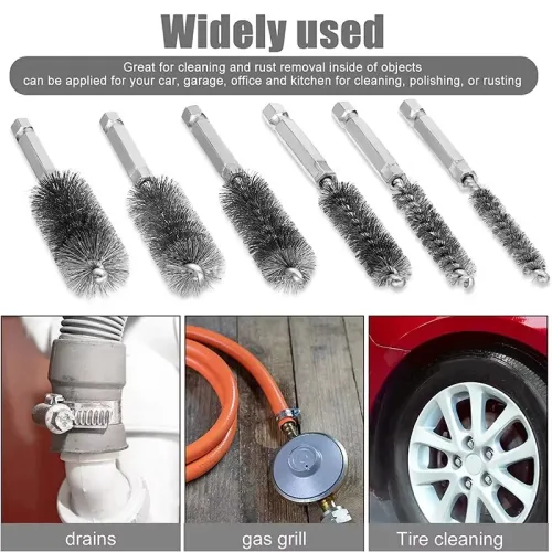 Stainless Steel Twisted Wire Cleaning Brush Drill Attachment Hex Shank 6 Sizes Rust Removal Metal Surface Cleaning Tool