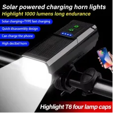 Bikight 4 in 1 Solar Bike Headlight 1000Lm Brightness 4000mAh Battery Power Bank 8 Light Modes Waterproof Bicycle Front Light with 130db Horn for Night Cycling