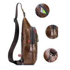 BULLCAPTAIN Men Genuine Leather Chest Bag Multi-pockets Compartment Fashion Casual Shoulder Backpack for Travel