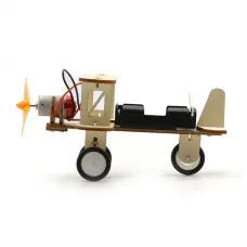 DIY Electric Taxiing Aircraft Model Toys Wooden plane Dual Motor Biplane for Children Small Inventions Scientific Experiments Gift Kids Assembled