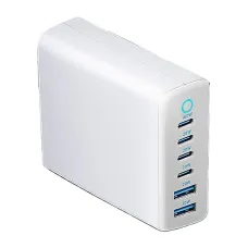 [GaN Tech] 200W 6-Port USB Charger 2USB-A+4USB-C Fast Charging Desktop Charging Station EU Plug with 1.6M Cable for iPhone 16 16 Pro 15 14 13 Pro Max for HUAWEI for SAMSUNG for XIAOMI