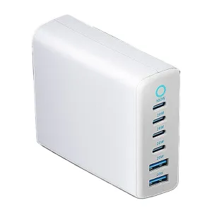 [GaN Tech] 200W 6-Port USB Charger 2USB-A+4USB-C Fast Charging Desktop Charging Station EU Plug with 1.6M Cable for iPhone 16 16 Pro 15 14 13 Pro Max for HUAWEI for SAMSUNG for XIAOMI