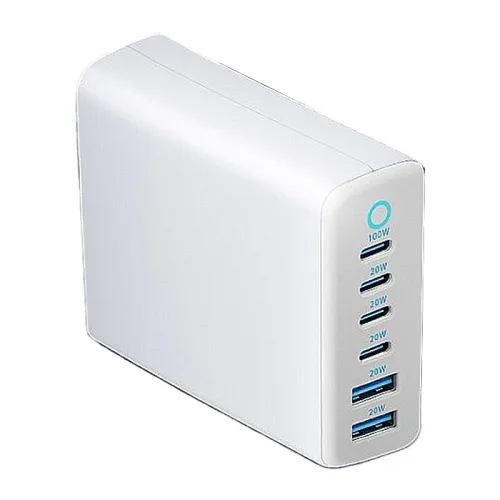 [GaN Tech] 200W 6-Port USB Charger 2USB-A+4USB-C Fast Charging Desktop Charging Station EU Plug with 1.6M Cable for iPhone 16 16 Pro 15 14 13 Pro Max for HUAWEI for SAMSUNG for XIAOMI