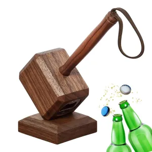 Creative Wooden Retro Bottle Openers Multifunction Hammer Shaped Drinks Corkscrew Long Handle Bottle Opener with Magnet