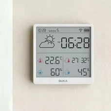 DUKA LCD Wireless Smart Home WIFI Temperature and Humidity Weather Sensor Rechargeable Indoor Clock Hygrometer Mini Digital Thermometer
