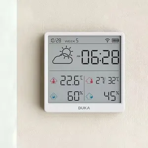 DUKA LCD Wireless Smart Home WIFI Temperature and Humidity Weather Sensor Rechargeable Indoor Clock Hygrometer Mini Digital Thermometer