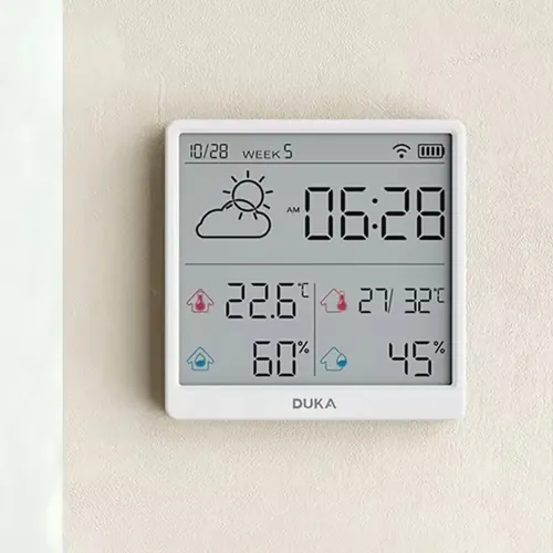 DUKA LCD Wireless Smart Home WIFI Temperature and Humidity Weather Sensor Rechargeable Indoor Clock Hygrometer Mini Digital Thermometer