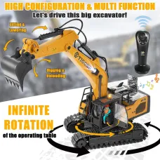 YIGONG 1061 RTR 1/20 2.4G 11CH RC Car Excavator Alloy Bucket Simulated LED Light Sound 360 Infinitely Rotation Remote Controlled Engineering Vehicle Desktop Toys Model Collection Gift For Boys