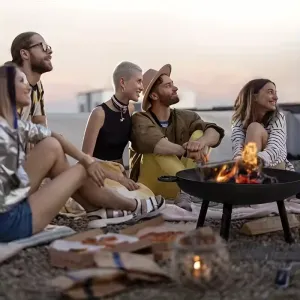 IPRee Outdoor Courtyard Round Brazier Portable Wood Stove 4-5 People Household Charcoal Heating Stove Portable Firepit Outdoor Yard Garden Picnic Campfire Grill Rack