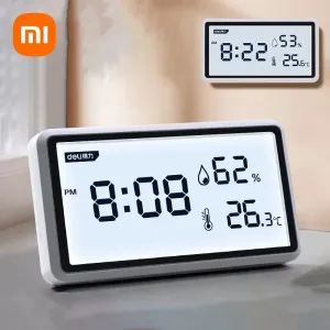 2Pcs Deli Electronic Thermometer Hygrometer Weather Station with High Precision 0.1 Temperature Humidity LCD Display Clock Function Long Battery Life- Ultimate Indoor Weather Monitoring Station