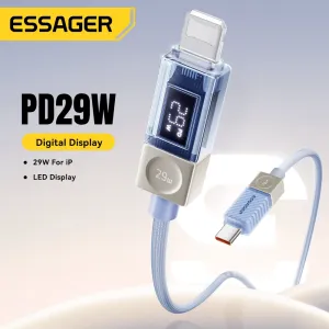 ESSAGER ES-X76 3A 29W USB-C to iP Digital Display Cable PD Fast Charging Data Transmission Copper Core Line 1M/2M Long for iPhone 14 14 Pro 13 12 Pro Max