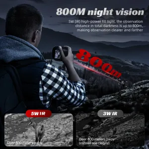 IPRee 1080P HNight Vision Monoculars With 2.0-inch Display Screen, 2000mAh Rechargeable Battery All Dark Digital 7 Levels Infrared Featuring an 800M IRange, Ideal for Camping Wildlife Observation Travel And Outdoor Activities