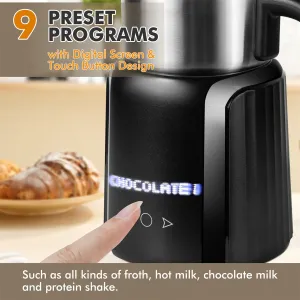 EU/US Direct Electric Milk Frother and Steamer, 9 Functions for Milk Foam Hot and Cold, Hot Chocolate Maker, Milk Warmer for Coffee Latte Cappuccino Macchiato, Food Grade Stainless Steel Detachable Milk Heater