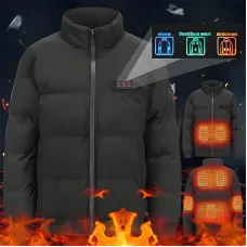 TENGOO HJ-07A Heating Jacket 7 Heated Areas Coat Jacket Three-speed Temperature Control Heated Windbreaker Thermal High Neck Coat for Winter Outdoor Sport