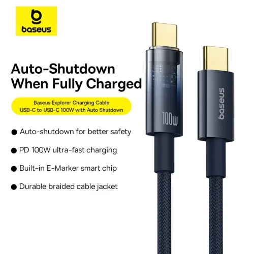 Baseus Explorer Series PD100W Type-C to Type-C Cable Fast Charging Data Transmission Copper Core Line 1M/2M Long for iPhone 15 15 Plus for Huawei Pura 70 Ultra for Xiaomi Civi4 Pro