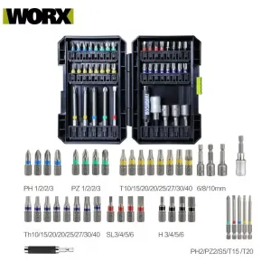 WORX WA1149 Drill Bits Set Precision Driver Kit Phillips Pozidriv Hexagon Torx Slot Extended Rod High Quality Multi-Tool Accessories Professional Repair